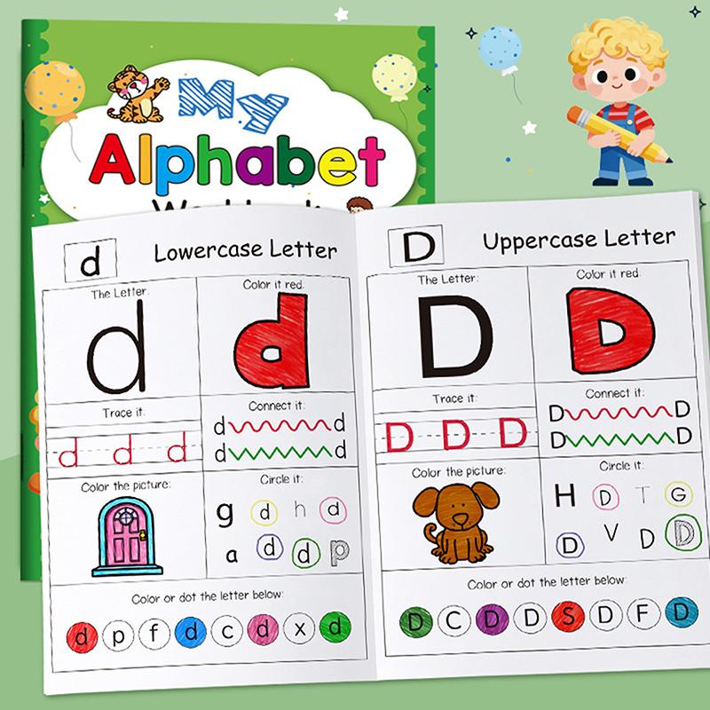 48 Pages, A-Z Alphabet Exercise Book, Writing Practice, Creative Coloring Adventure Drawing Book, English Homework Copybook