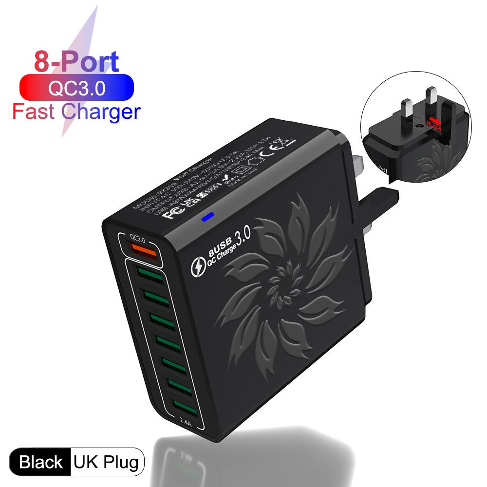 30W QC3.0 Colorful Flower 8-Port USB Fast Charger for US, EU, Korean Standards