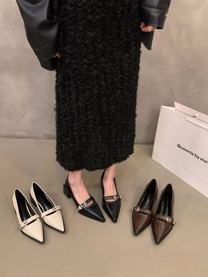 Französisches Temperament Mary Jane kleine Lederschuhe Damenschuhe 2024 neu Frühling und Herbst Winter schwarz spitz hohe Absätze Einzelne Schuhe