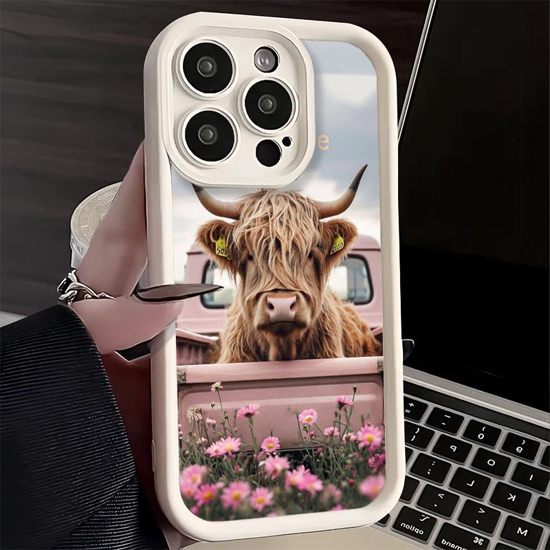 Phone Case for iPhone 17 Air 16E 15 16 Pro Max Cute Highland Cow Cover 14 Plus 13 12 Mini Soft Shell Silicone Fundas