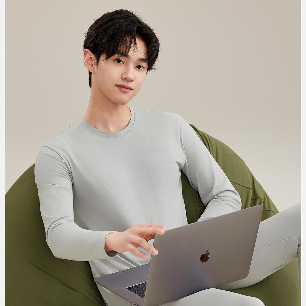 Men's Brushed Thermal Cotton Modal Crew Neck Underwear Set - Winter Thin Warm Set