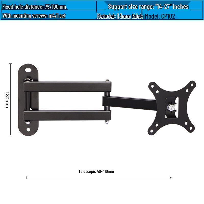 

CP102 Reinforced Retractable Rotating Wall Mount for 14-27 Inch Computer Monitors, 3-Arm Type