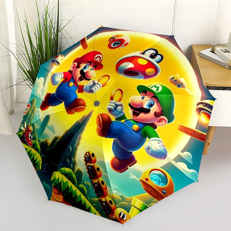 1 stuks Mario Luigi Automatische Open/Sluit Klap paraplu, Winddicht 8-Rib Constructie, Lichtgewicht Reisparaplu voor Dames/Heren 48