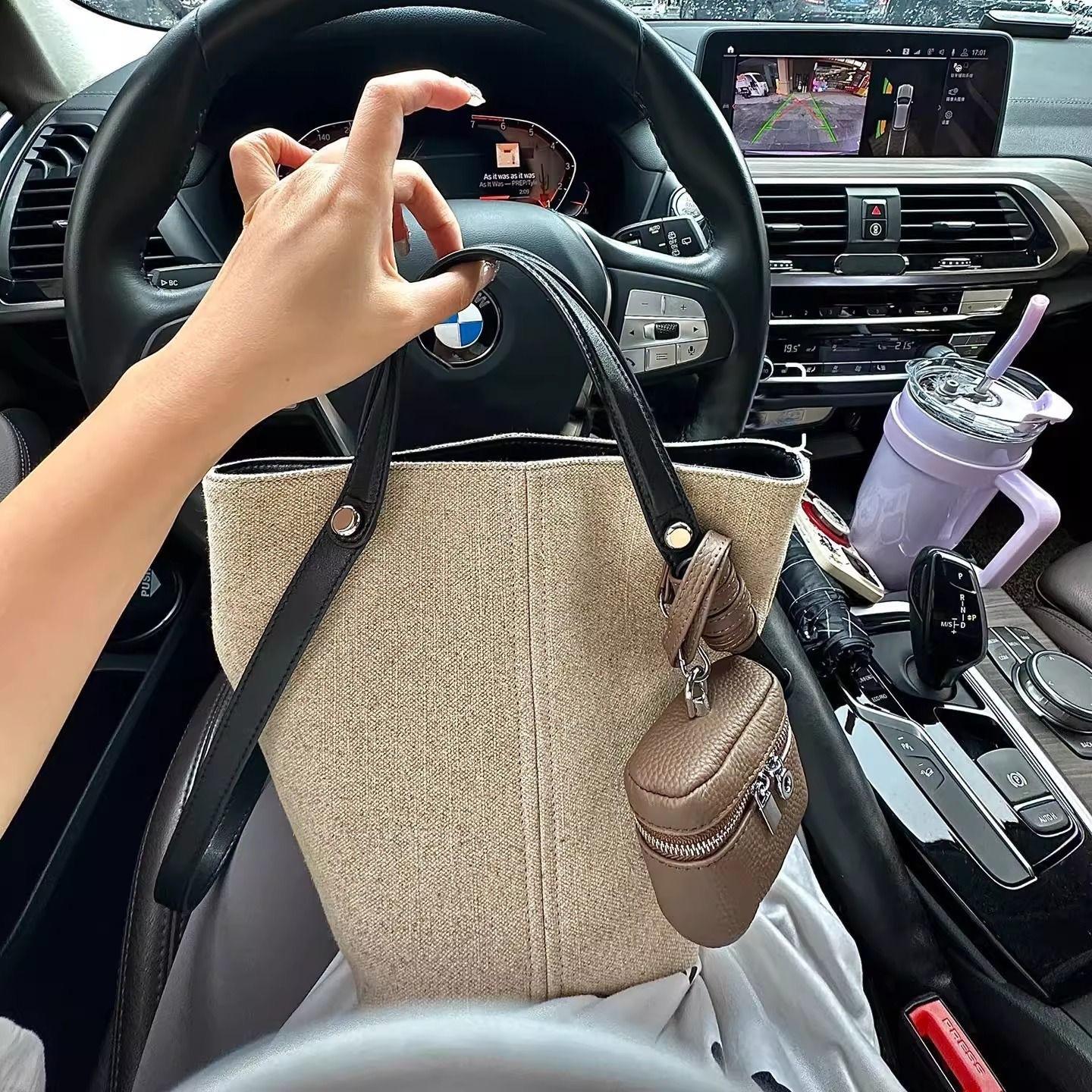 Niche Linen Large-Capacity Bucket Bag, High-End Sense Versatile Underarm Bag, Retro Commuter Shoulder Handbag, Women