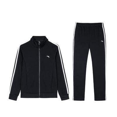Cotton Comfortable Solid Color Zip Jacket And Elastic Straight Leg Breathable Long Pants Casual Set Women Sets Basic-Black 962357201-1