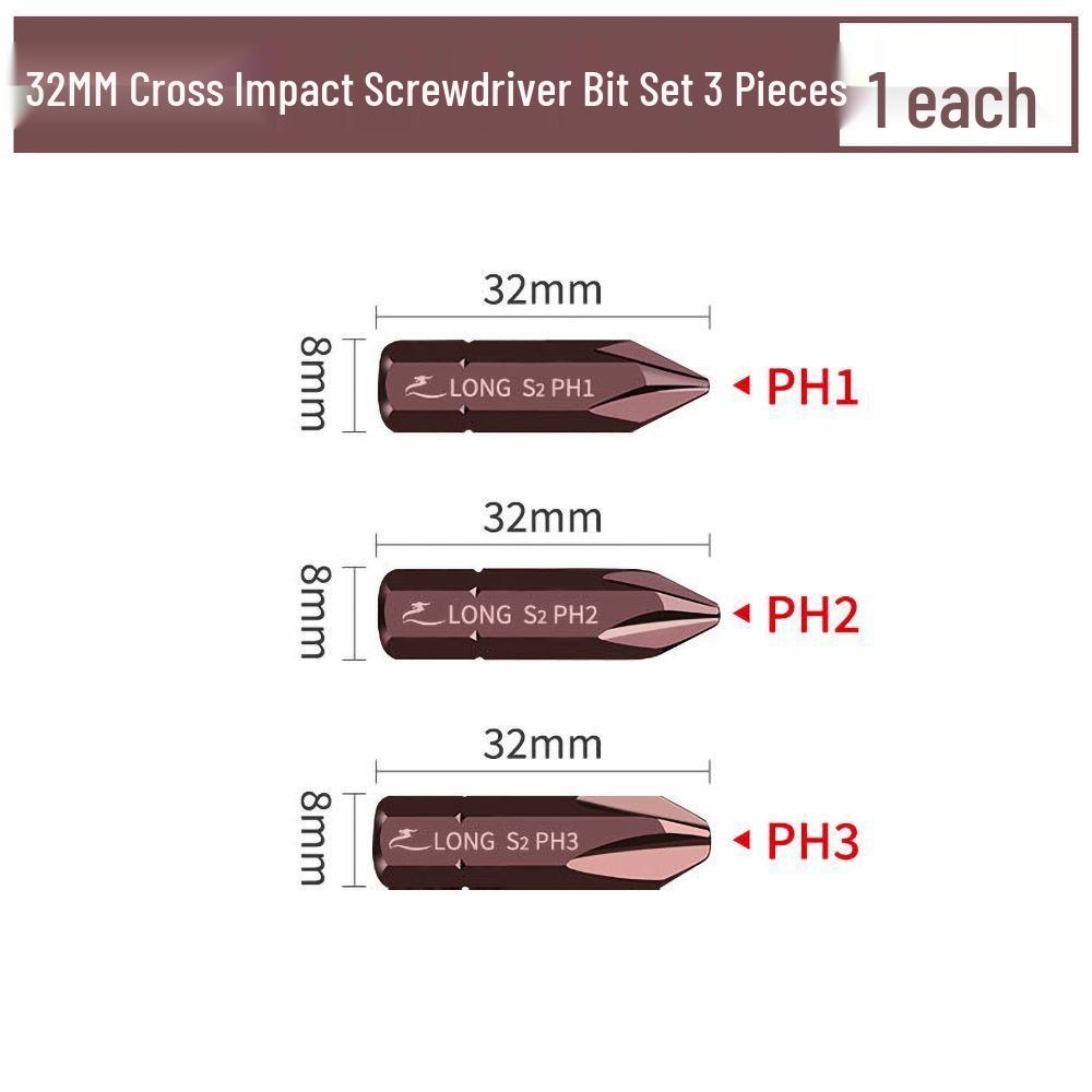 Phillips Flat-head Hex Impact Bit Set - S2 Alloy Steel