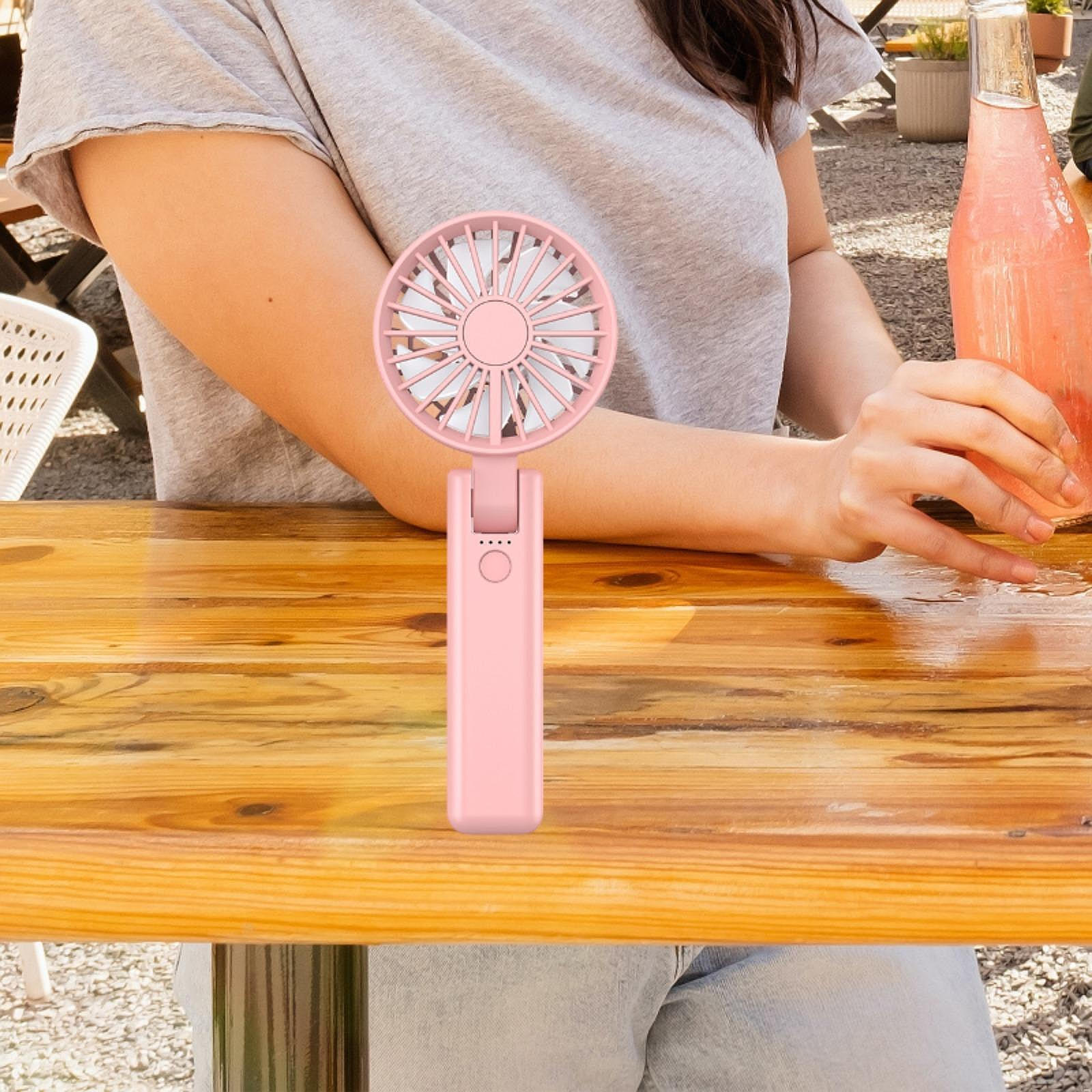 

Настольный вентилятор складной ручной портативный небольшой ручной ожерелье персональное охлаждение для парка розовый