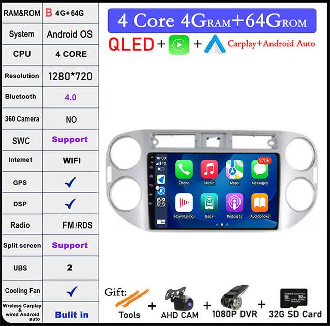 QLED Touch Screen Android 14 For Volkswagen VW Tiguan 1 NF 2006 2008 -2016 Car Radio Multimedia Video Player DSP IPS 5G WIFI