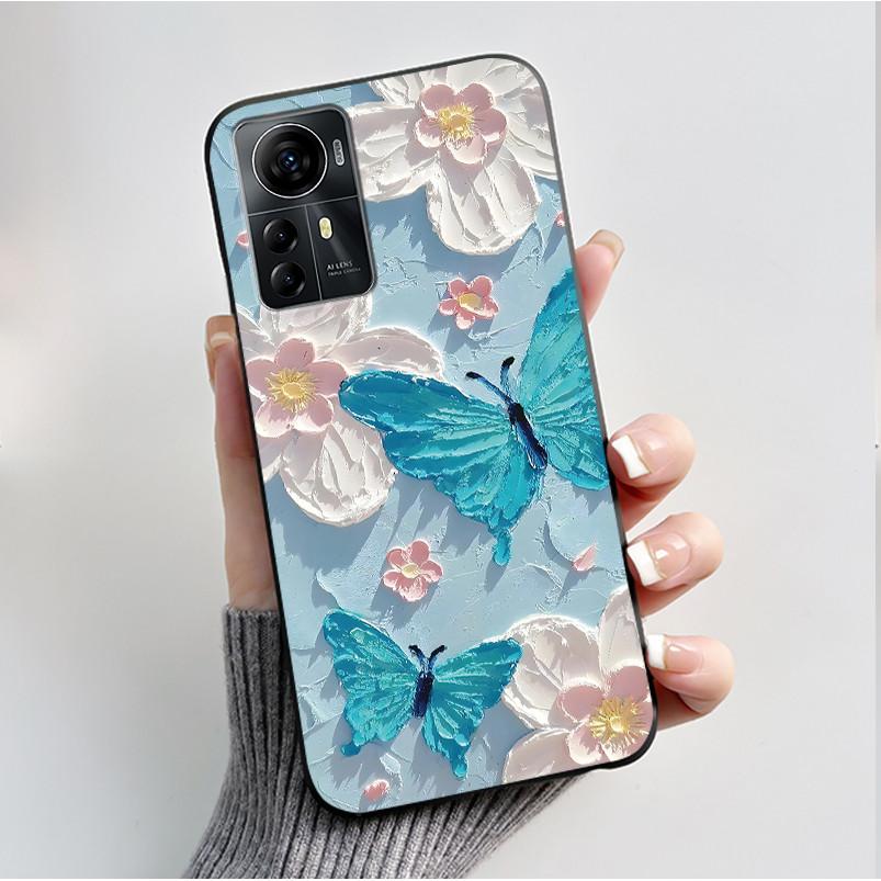 Für ZTE Blade A72S A7050 Hülle Für ZTE Blade V41 Smart Cover Luxus Mode Schmetterling Blume Silikon Weich Schwarz TPU Stoßfänger Schale