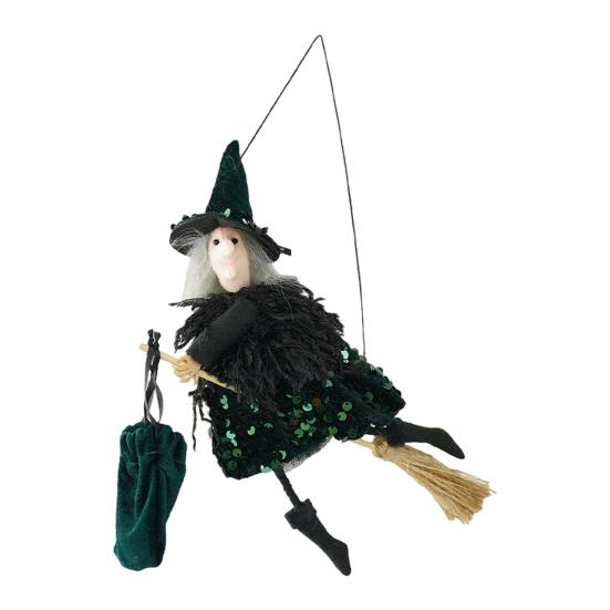 Halloween Hanging Witch Decor Hangable Witch Doll Ornament Small Flying Witch Figurine On A Broom for Garden Yard Haunted House Halloween Decor
