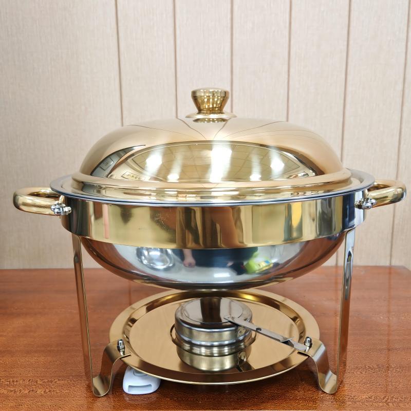 Round Stainless Steel Buffet Stove - Golden Food Warmer for Hotels & Restaurants