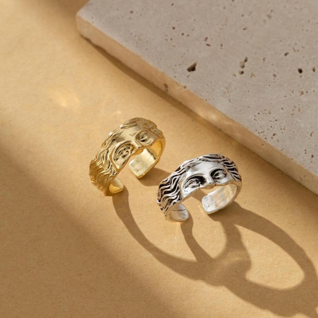 Venus Men's Exaggerated Cold-Style Half-Face Index Finger Ring - Fashionable European & American Open Ring