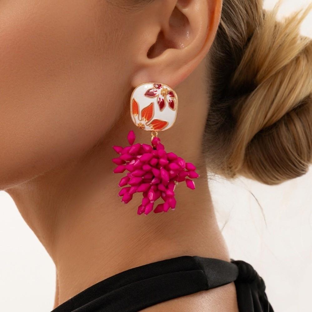 Resin Beaded Earrings Floral Floral Earrings Vintage Dangle Earrings  Party Wear