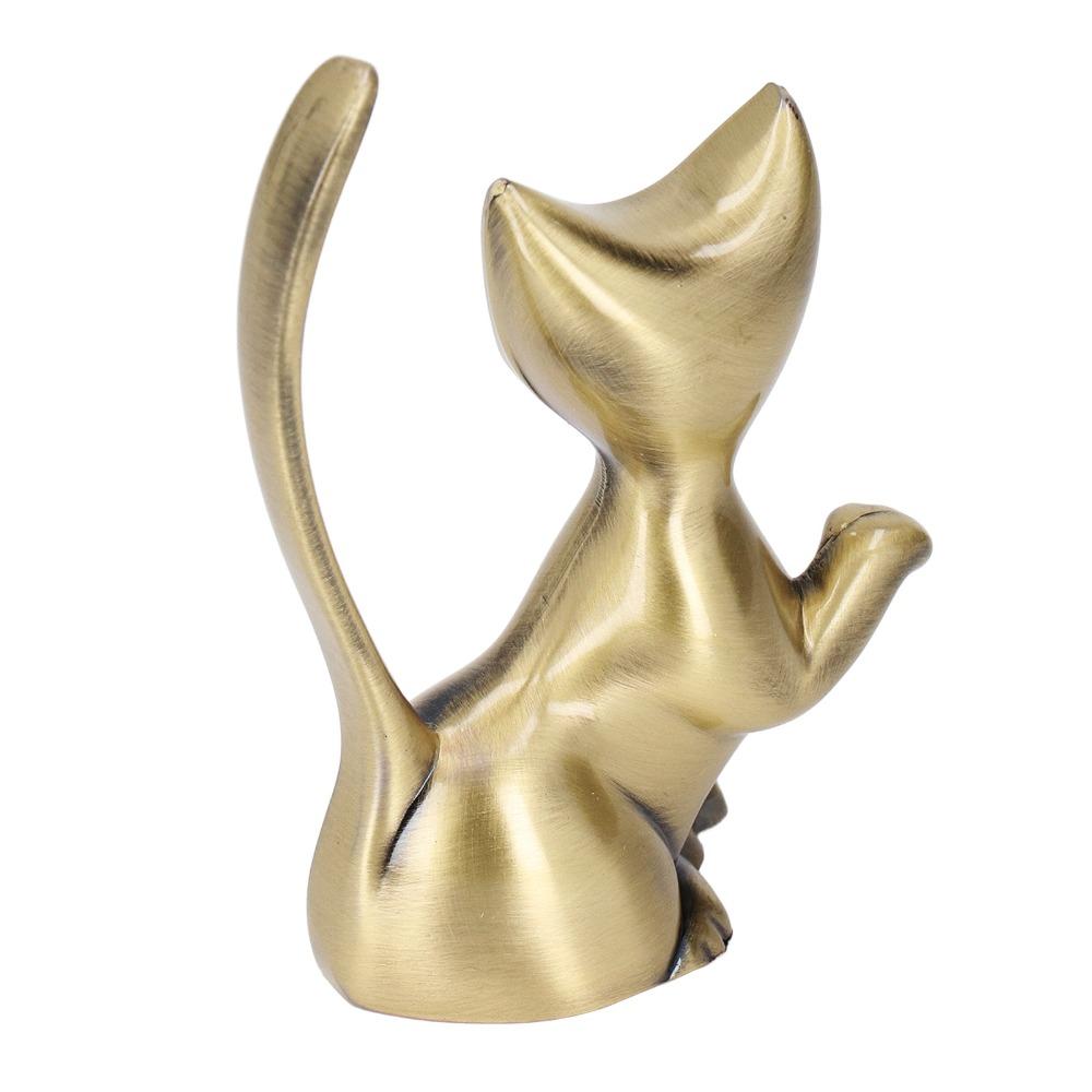 Zinc Alloy Cat Ring Holder Solid Brass Cat Statue Jewelry Towers Ring Organizer  Shelf Decor