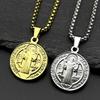 Catholic Saint Benedict Medal Stainless Steel Pendant Necklace for Women Men Gold Color San Benito Chain Necklace Amulet Jewelry