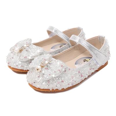 Meninas Sapatos de Cristal Crianças Sapatos Sociais Crianças Sapatos Baixos para Festa de Casamento Strass Moda Princesa com Laço Brilhante