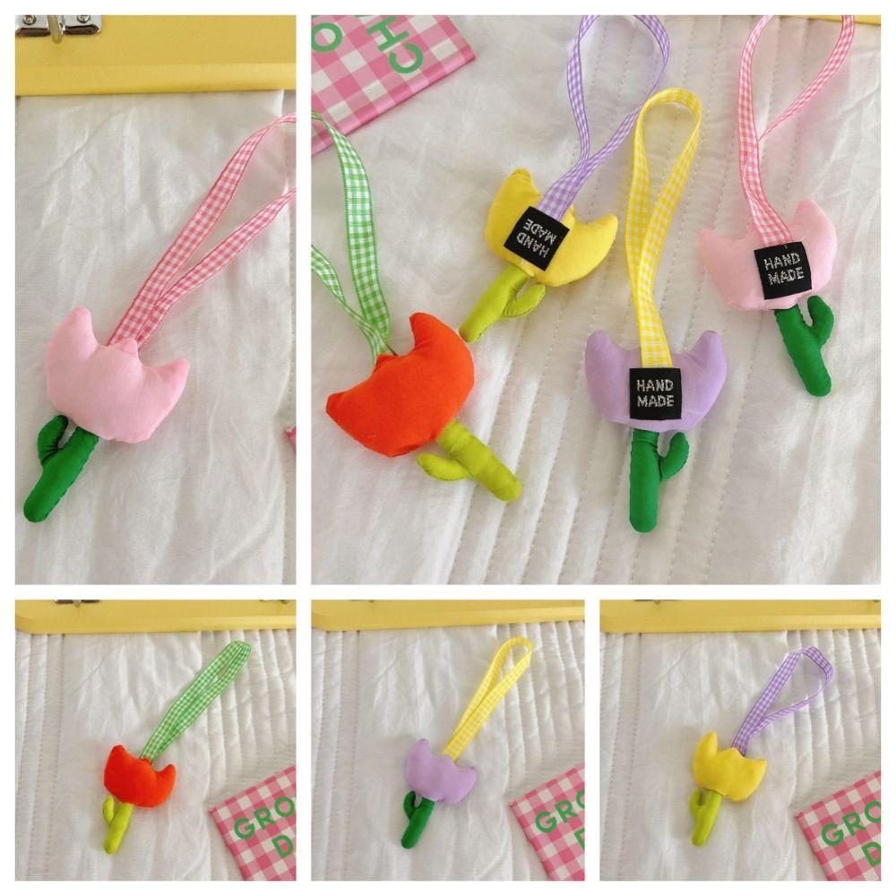 

Plush Stuffed Tulip Plush Keyring Cute Tartan Tulip Pendant Fashion Flower Keychain Backpack Decor рожевий