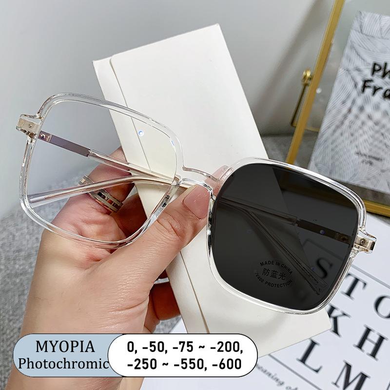 New Anti Radiation Oversized Frame Myopia Glasses Shades for Woman Man Transition Photochromic Eyewear Replaceable Lens