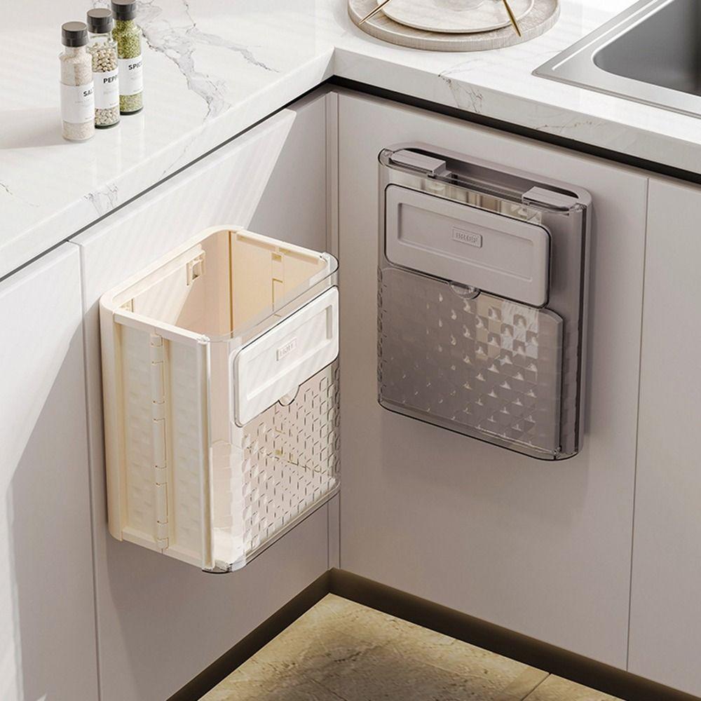 

10L Foldable Trash Can Transparent Food Waste Bin Creative Dustbin Cabinet Door