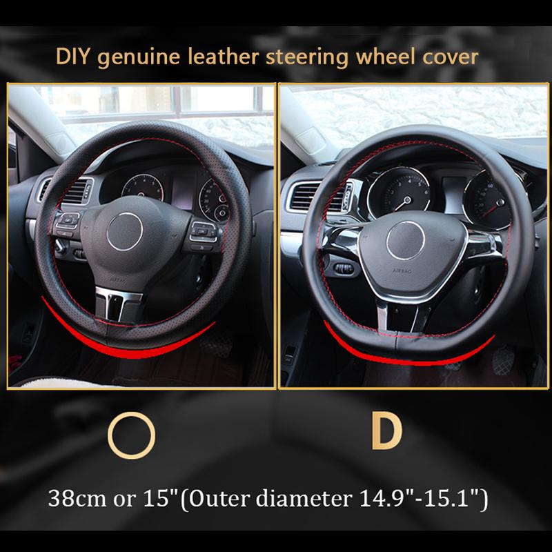 Luxury Genuine Leather Car Steering Wheel Cover Smooth Design -Steering Wheel Braid Case Universal Fit Auto SUV Diameter 38cm