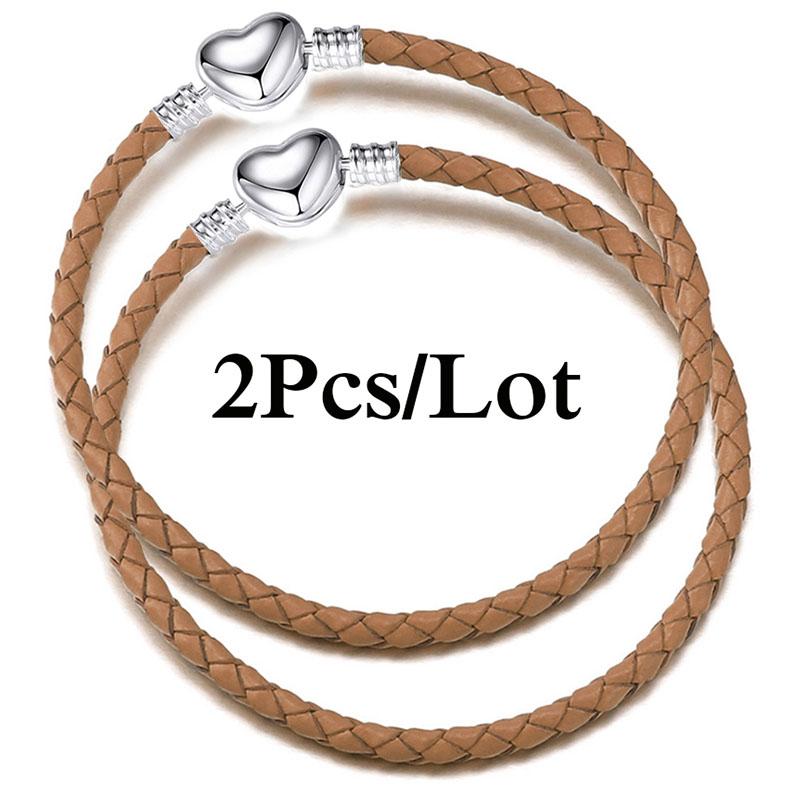 2 szt./partia Specjalna Oferta Skórzane Bransoletki Łańcuszkowe Pasują do Ręcznie Robionych Koralików Bransoletki z Charmsami Dla Par Pulsera Biżuteria Dla Kobiet Mężczyzn Hurtownia