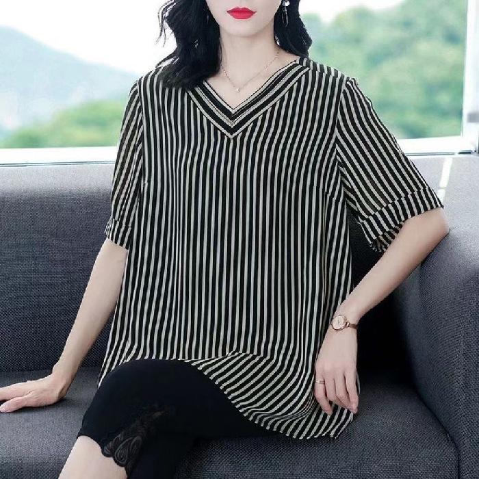 

Женская полосатая футболка для повседневной носки, большого размера, летняя новинка, модный свободный топ для похудения для полных женщин 3XL