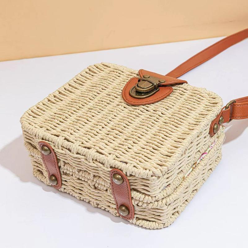 Straw Crossbody Bag For Women Bohemian Small Knitting Summer Purse And Handbag Vacational Square Beach Bags
