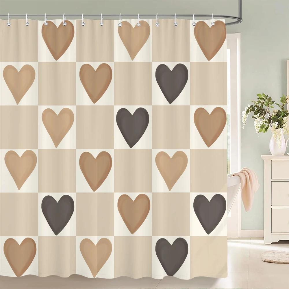 Romantic Heart-Print Shower Curtain with Hooks  Sweet Decor for Bathrooms, Reinforced Eyelets & Easy To Clean