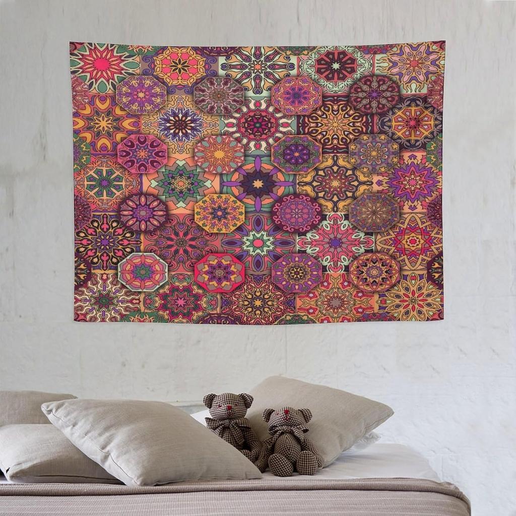 Vintage Bohemian Tapestry Wall Hanging Colorful Mandala Indian Pattern Tapestries Home Decor for Living Room Bedroom Apartment