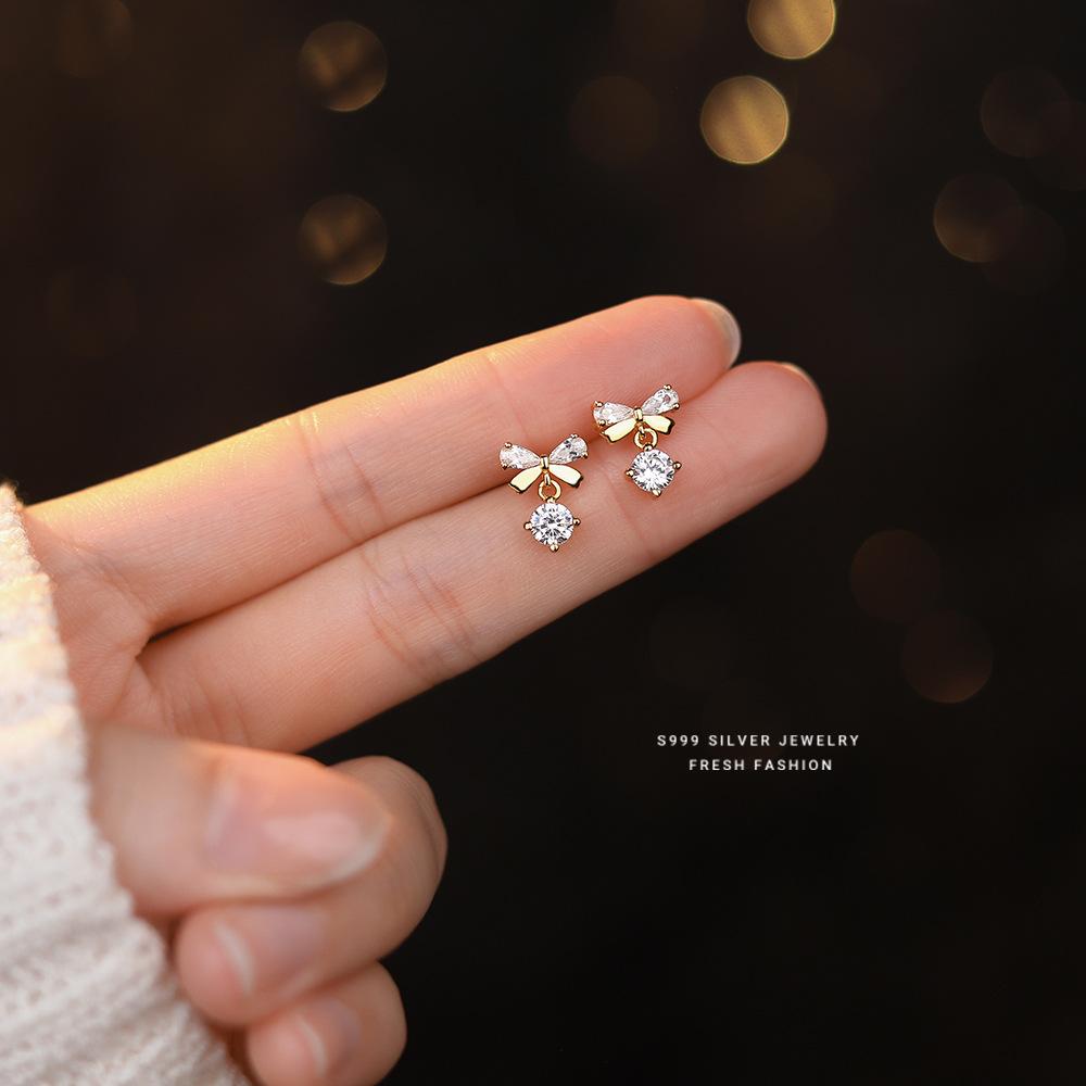 

Fashion Romantic Delicate Zircon Bow Stud Earrings For Women Wedding Fine Jewelry срібний
