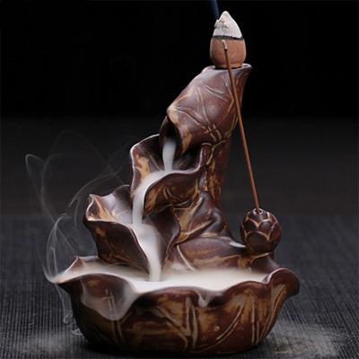 Ceramic Lotus Backflow Incense Burner Smoke Waterfall Stick Holder Buddhist Aroma Censer Home Decor