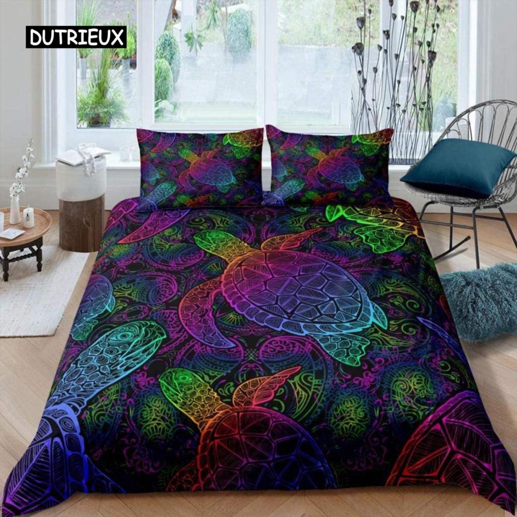 Sea Turtle Duvet Cover Sea Turtle Jellyfish Coral Reef Bedding Set Microfiber Blue Ocean Underwater World Queen King Quilt Cover