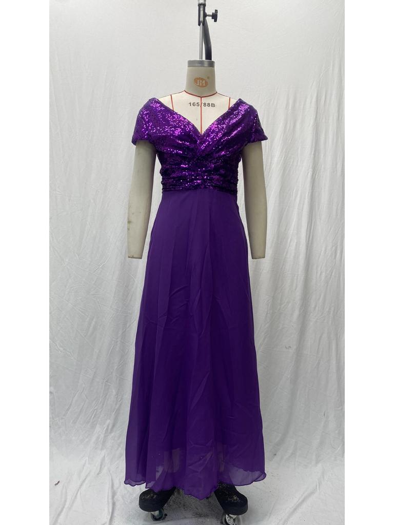 Elegant V-Neck Sequin Chiffon Sleeveless Dress for Spring/Summer 2025