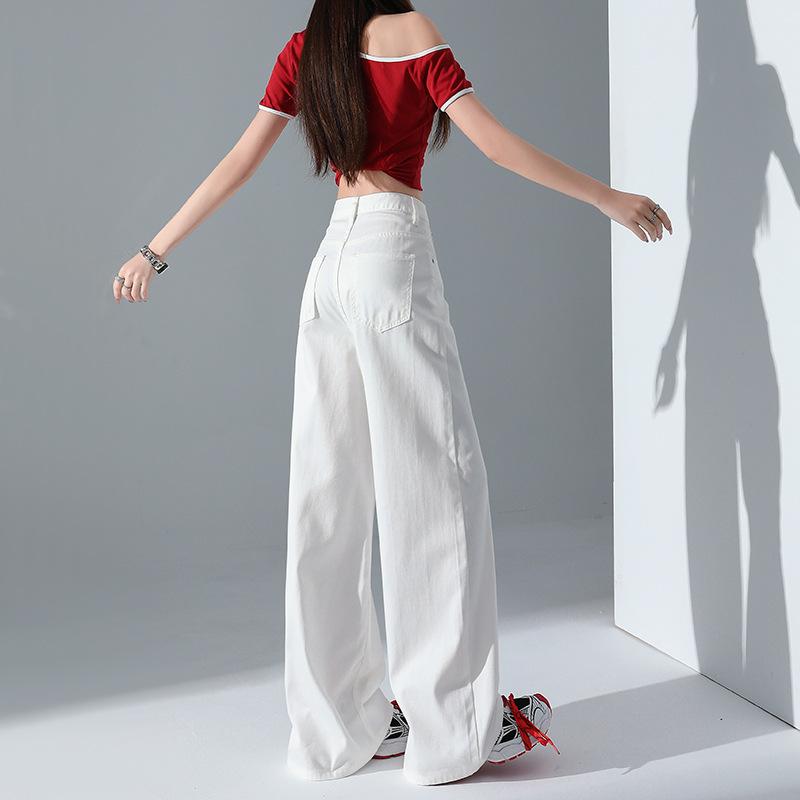 White three-proof Tencel wide-leg jeans women's summer new straight loose high-waisted thin floor pants