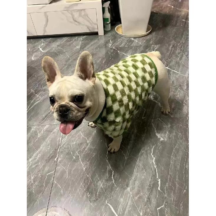 French Bulldog Winter Dog Clothes Coat Warm and Thickened Vest Jacket Fat Dog Costume Bulldog Pug Green Plaid Pet Dog Clothes