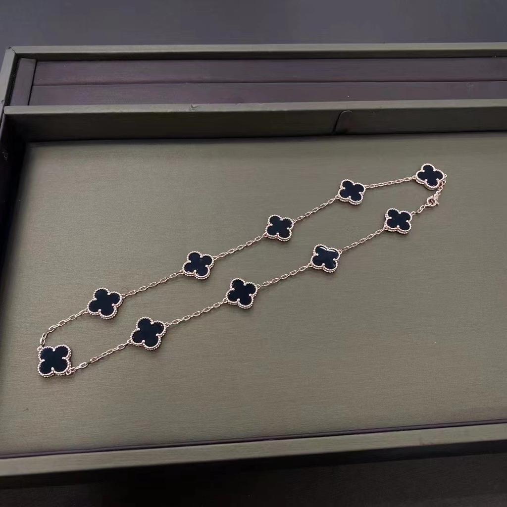 Lucky Four-leaf Clover 10-flower Necklace with Natural Red Agate - High-end Luxury Choker