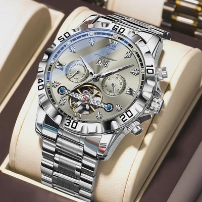 Top Luxury Men Watch Automatic Date Week Man Wristwatch Hollow Tourbillon Mechanical Stainless Steel Men's Clock