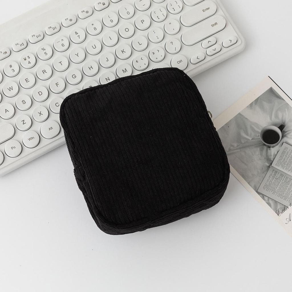 Corduroy Makeup & Sanitary Napkin Storage Bag - Portable Small Coin Purse