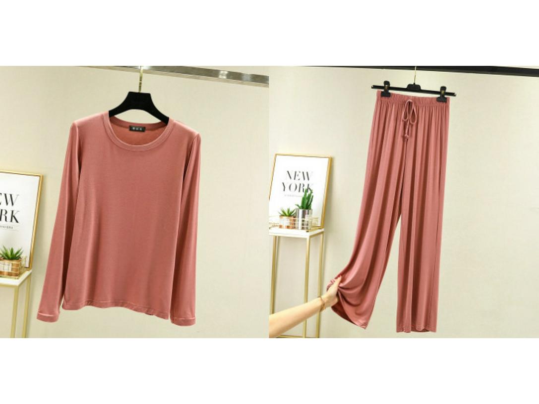 

Women s Autumn Modal Cotton Pajama Set – Long-Sleeve Top & Wide-Leg Pants XXL