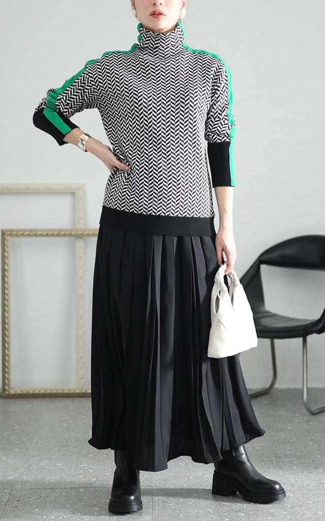 Gold Japan Plus Size Pleated Flared Skirt with Elastic Waist and Perfect for and Size Black Women's Lining, Winter, Spring, Summer, Fall, 3L, (jp488)