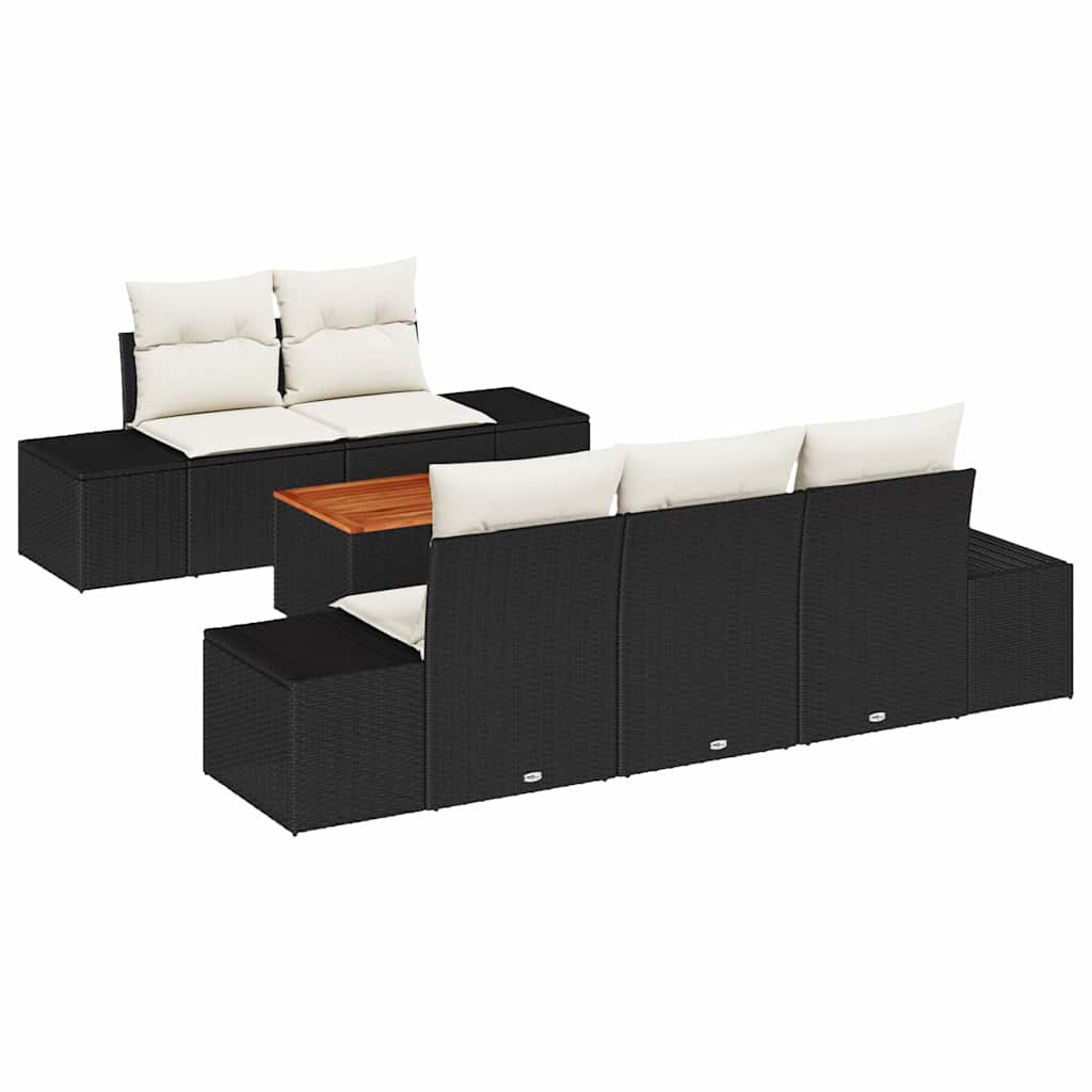 Garden Sofa Set with Storage 6 pcs Black and Cream Poly Rattan