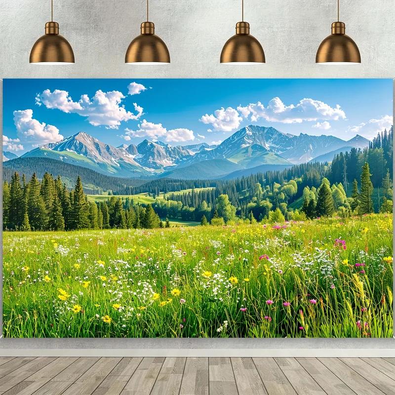 1 Image, 2D Flat, Spring Scenery, Green Grassland, Forest Background, Photography, Family, Party Background Decoration, Wsj