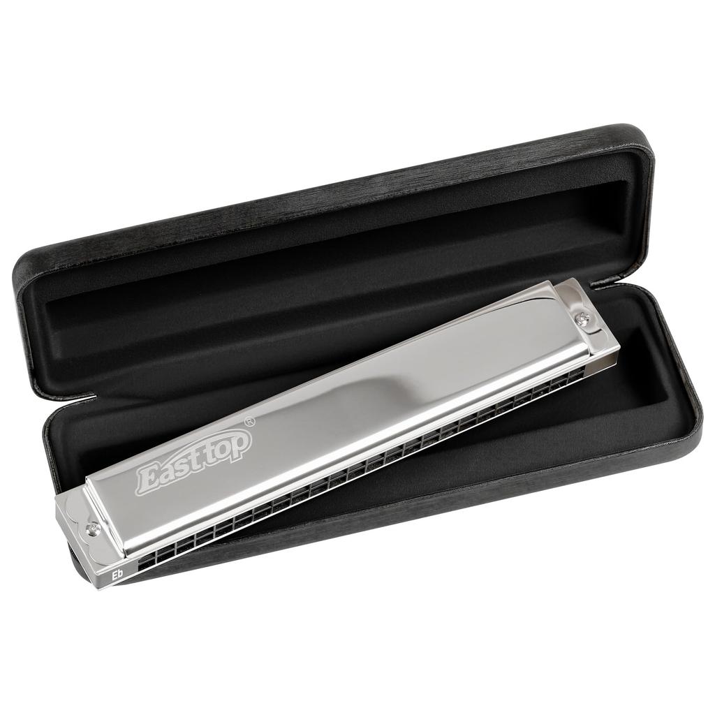 East Top Tremolo Harmonica in 24 Brass Leather and Cleaning for Beginners and Study and Practice Eb, Holes, Cover, Case, Cloth, Professionals,