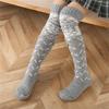 Womens Christmas Knitted Thigh High Socks with Strappy Ties Snowflake Print Over Knee Boot Stockings Winter Leg Warmers