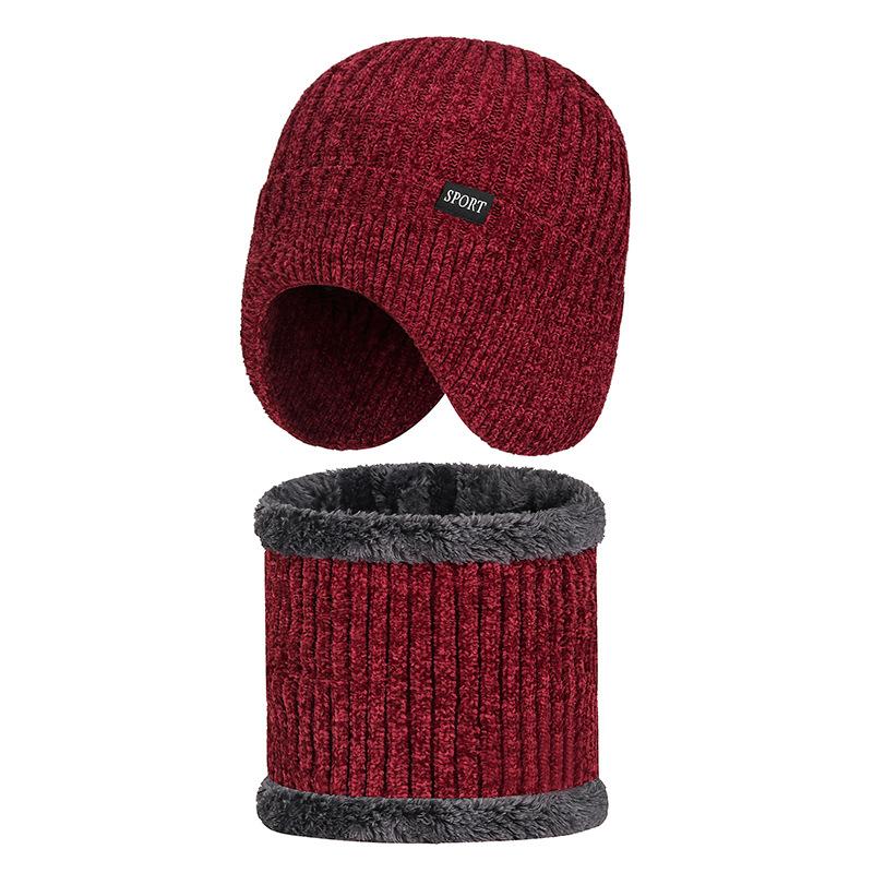 Two-Piece Hat Set Winter Ear Protection Wool Cap for Men Women Cycling Windproof Knitted Velvet Thick Warm Coldproof Neck Cap with Scarf