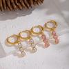 Xia Ling High-End White & Pink Zircon Pendant Earrings - Elegant European American Design, Non-Fading Titanium Steel