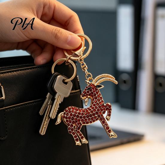 Alloy Purse Charm Goat Keychain with Sparkling Rhinestone, Golden Plated Sheep Daily Use Keyring, Bling Animal Pendant for Backpack Handbag Decoration