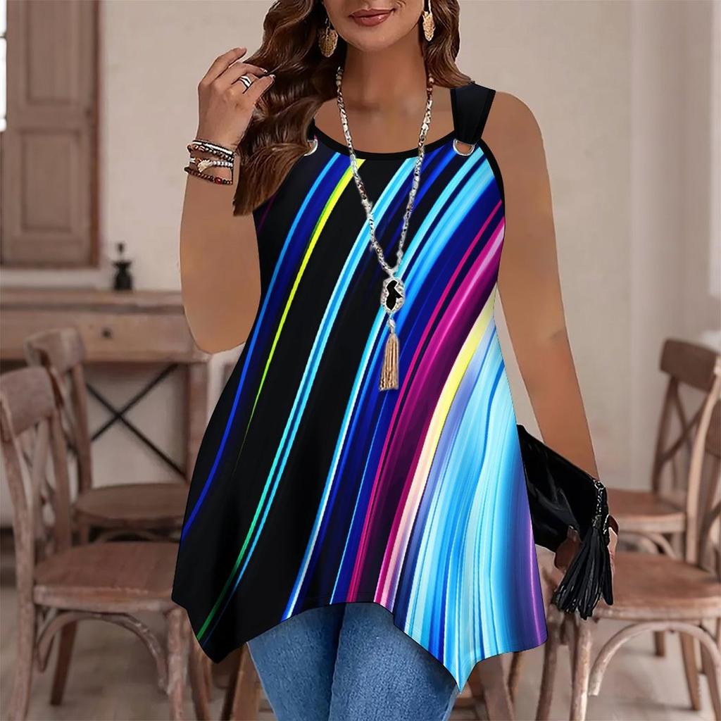 Modische Damen-Freizeit-Sportweste mit Doppelring, Marmor- und Linienaderung-Druckmuster, Unregelmäßiger Saum, Elegant und Schlicht