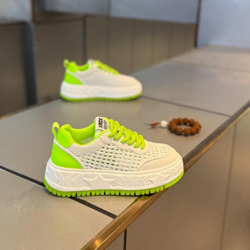 Green Tall Thick Soled Men'S Sneakers Fashion Personality Simple And Versatile Youth Casual Shoes Comfortable Durable Sports