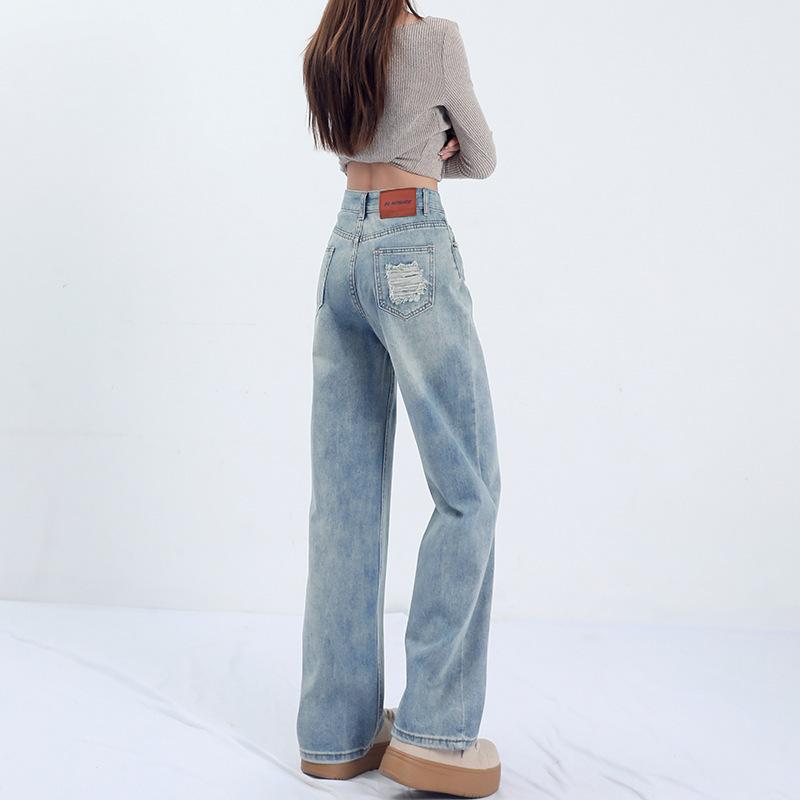 

Американские ретро джинсы широкого кроя весна-лето зауженная версия с высокой посадкой светло-голубые облегающие ниспадающие универсальные удлиненные брюки до пола 2XL